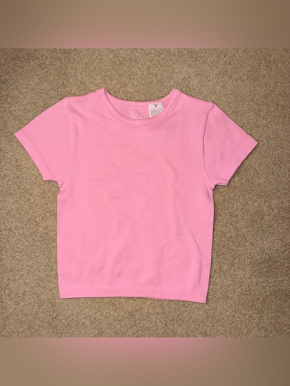 Gilly Hicks Girls' Short Sleeve Light Pink Ribbed Cropped Tee